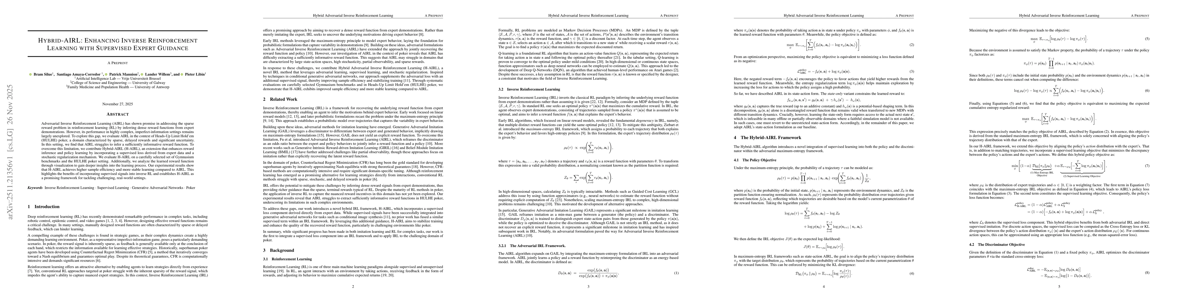 Thumbnail for Hybrid-AIRL: Enhancing Inverse Reinforcement Learning with Supervised Expert Guidance