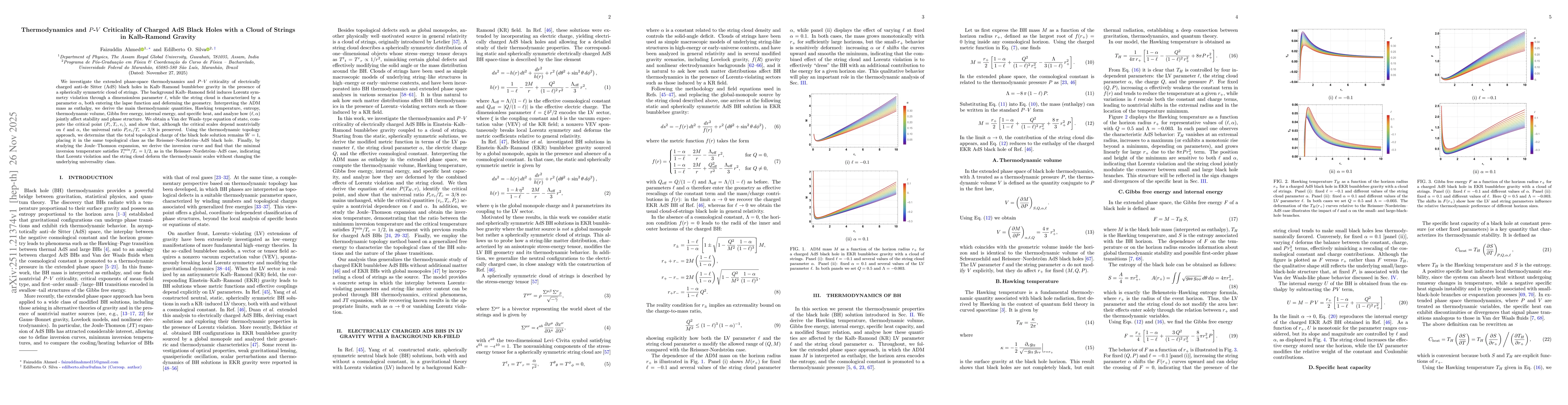 Thumbnail for Thermodynamics and $P$-$V$ Criticality of Charged AdS Black Holes with a Cloud of Strings in Kalb-Ramond Gravity