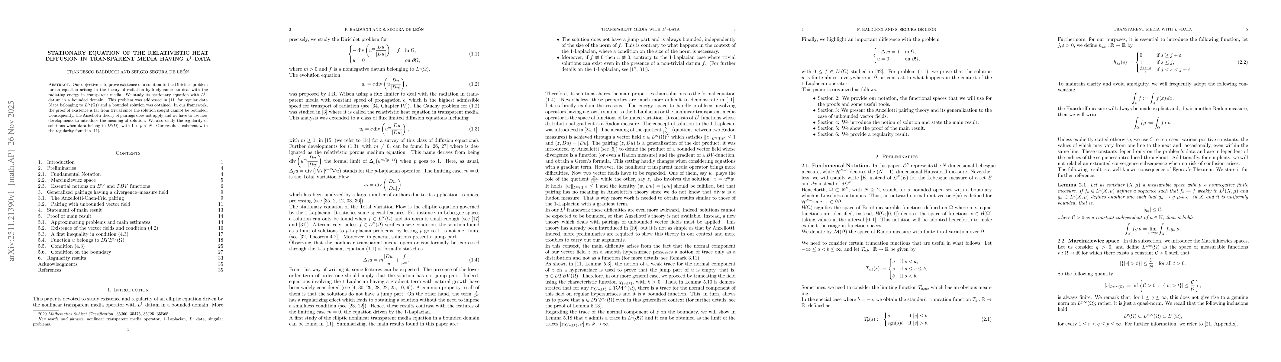 Thumbnail for Stationary equation of the relativistic heat diffusion in transparent media having $L^1$--data