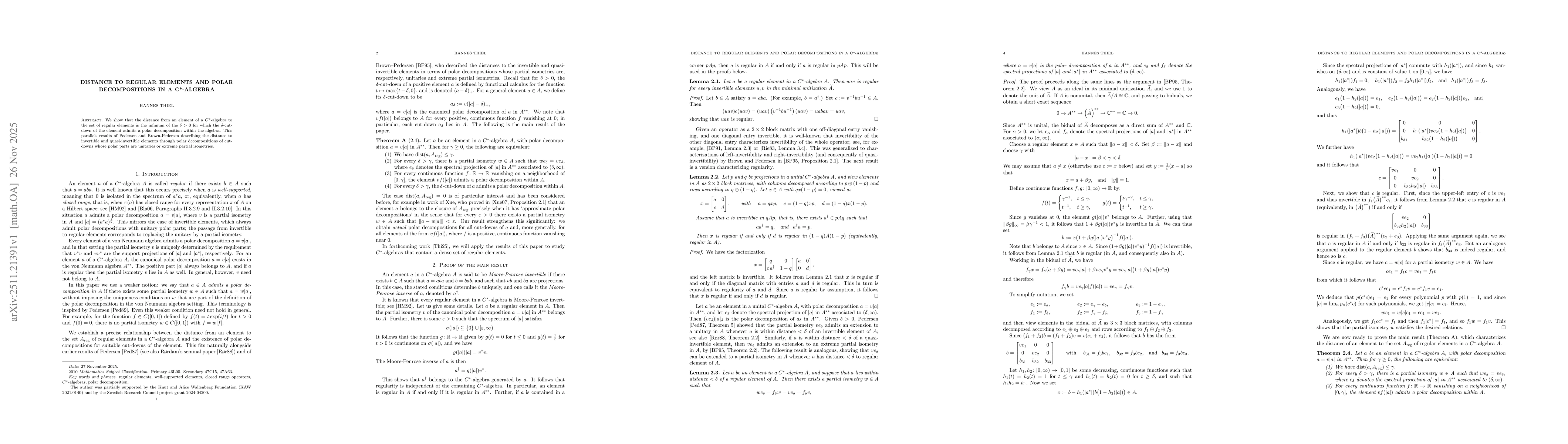 Thumbnail for Distance to regular elements and polar decompositions in a C*-algebra