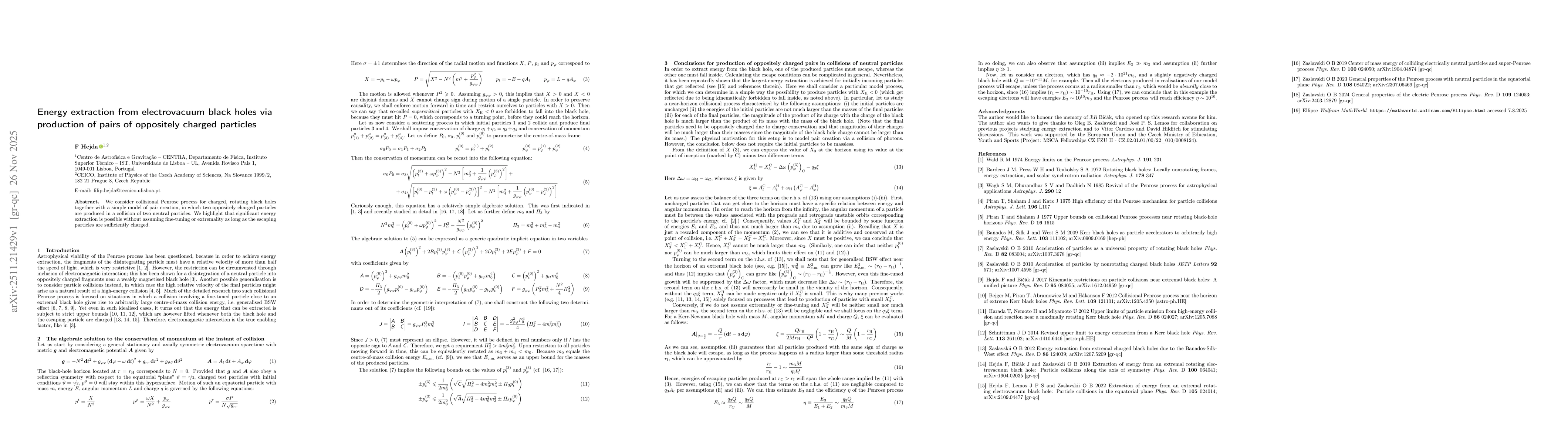 Thumbnail for Energy extraction from electrovacuum black holes via production of pairs of oppositely charged particles
