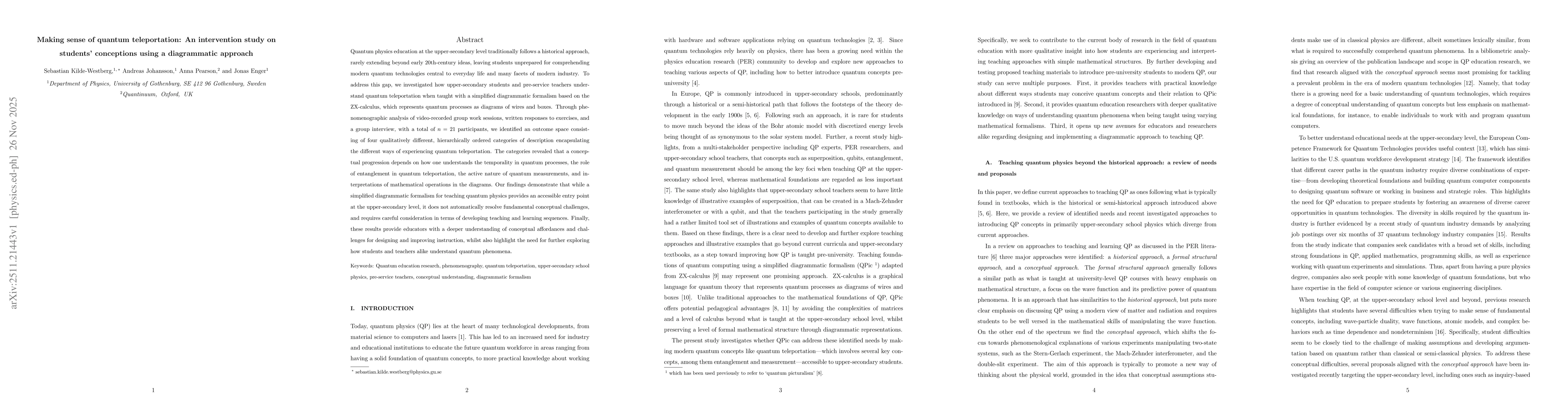 Thumbnail for Making sense of quantum teleportation: An intervention study on students' conceptions using a diagrammatic approach