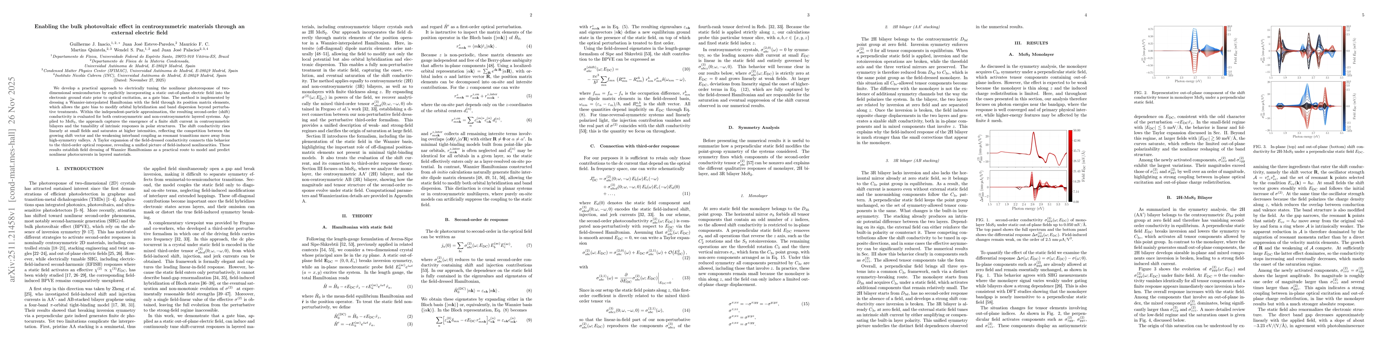 Thumbnail for Enabling the bulk photovoltaic effect in centrosymmetric materials through an external electric field