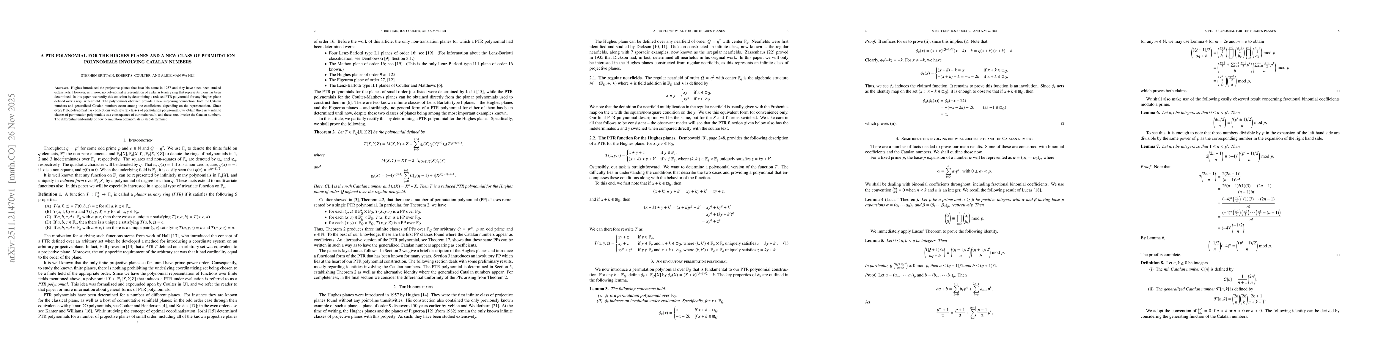 Thumbnail for A PTR polynomial for the Hughes planes and a new class of permutation polynomials involving Catalan numbers