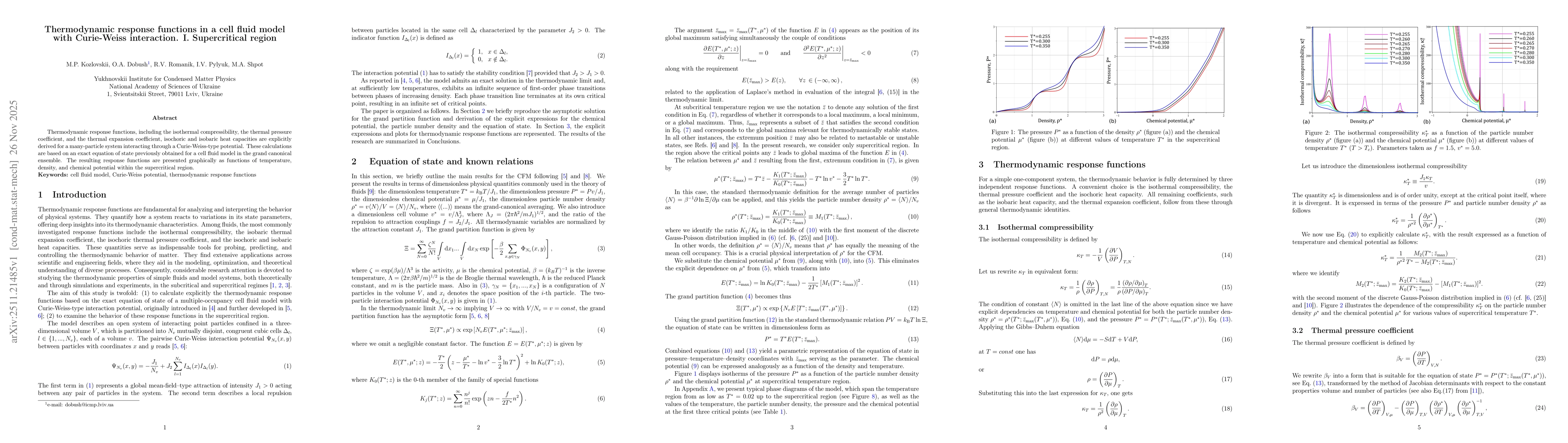 Thumbnail for Thermodynamic response functions in a cell fluid model with Curie-Weiss interaction. I. Supercritical region