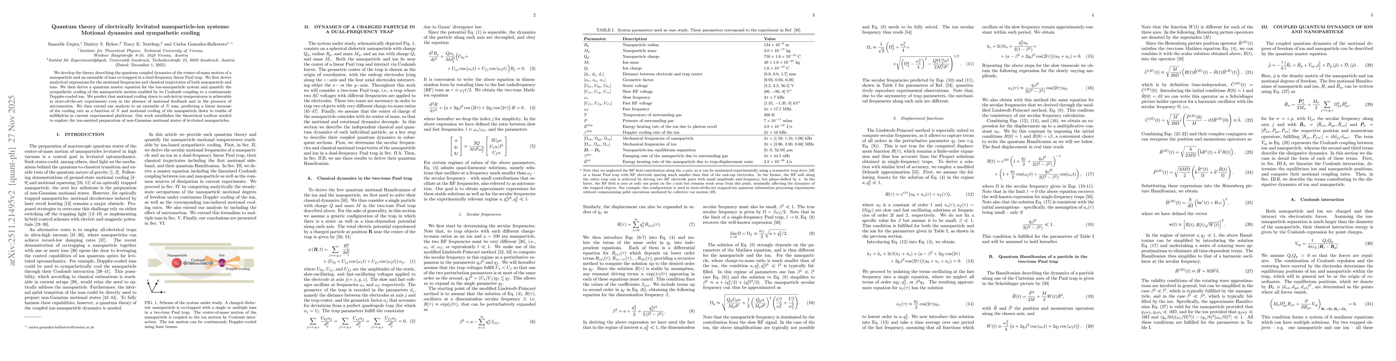 Thumbnail for Quantum theory of electrically levitated nanoparticle-ion systems: Motional dynamics and sympathetic cooling