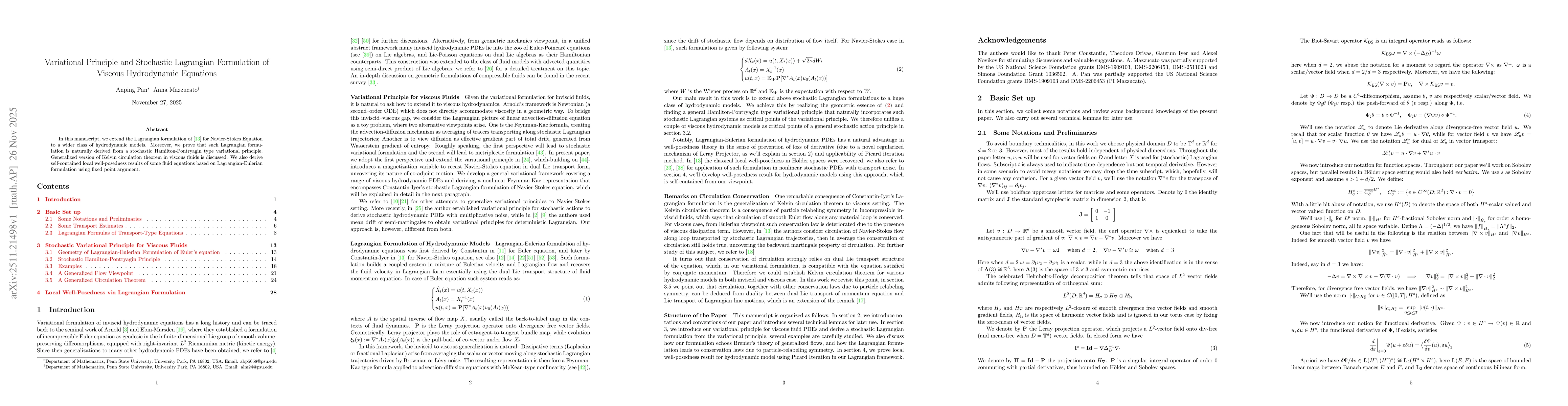 Thumbnail for Variational Principle and Stochastic Lagrangian Formulation of Viscous Hydrodynamic Equations