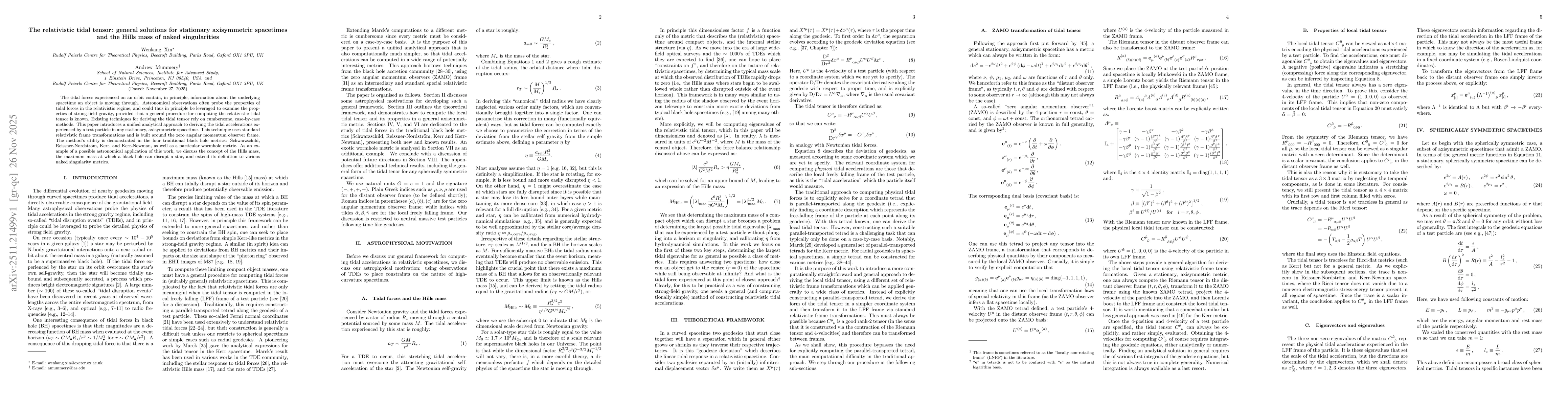 Thumbnail for The relativistic tidal tensor: general solutions for stationary axisymmetric spacetimes and the Hills mass of naked singularities