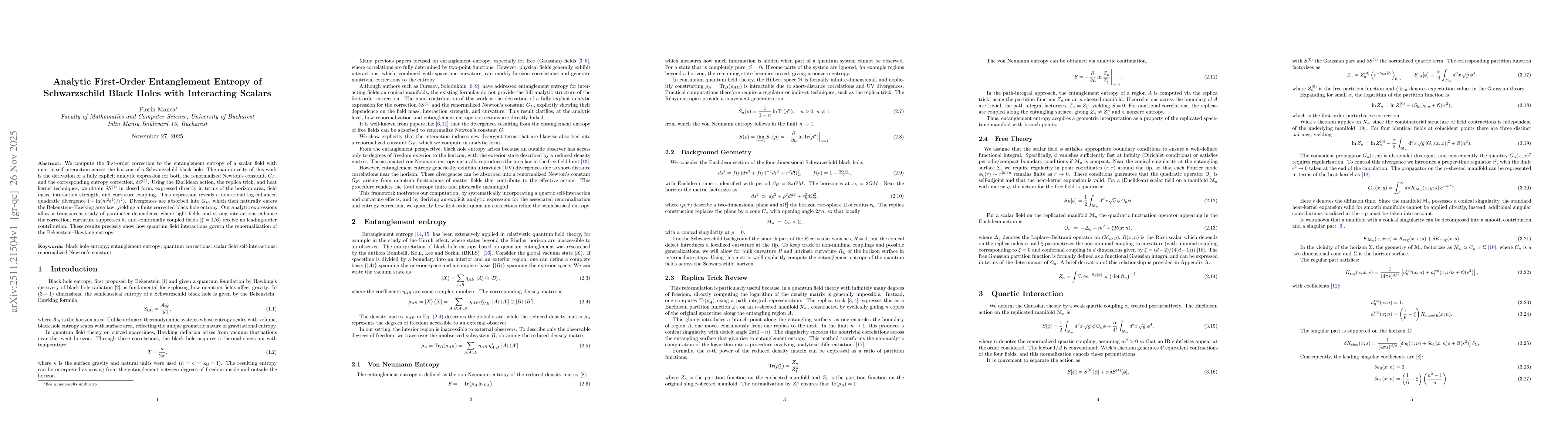 Thumbnail for Analytic First-Order Entanglement Entropy of Schwarzschild Black Holes with Interacting Scalars