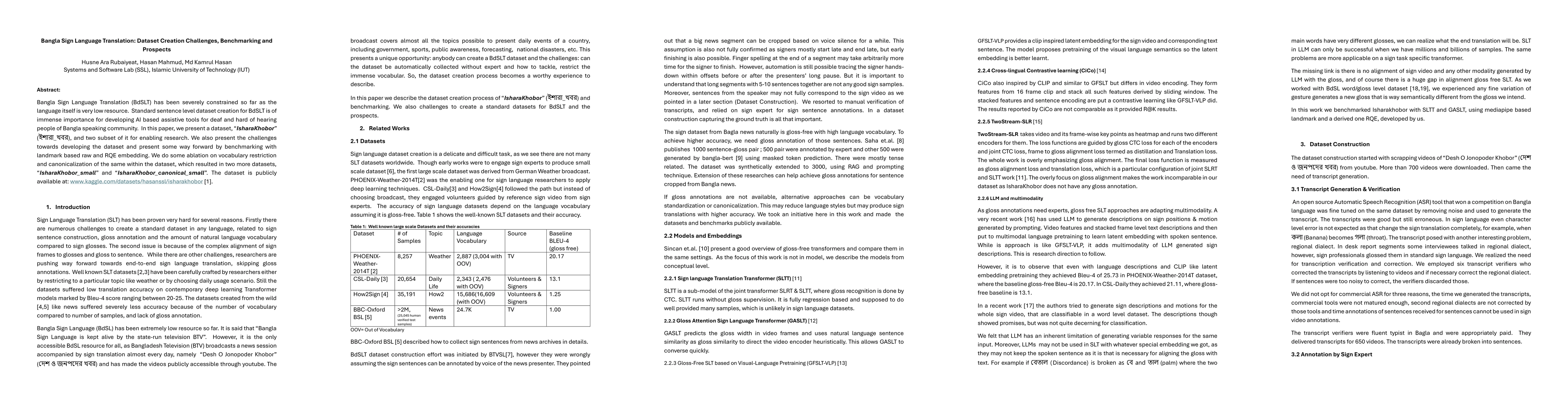 Thumbnail for Bangla Sign Language Translation: Dataset Creation Challenges, Benchmarking and Prospects