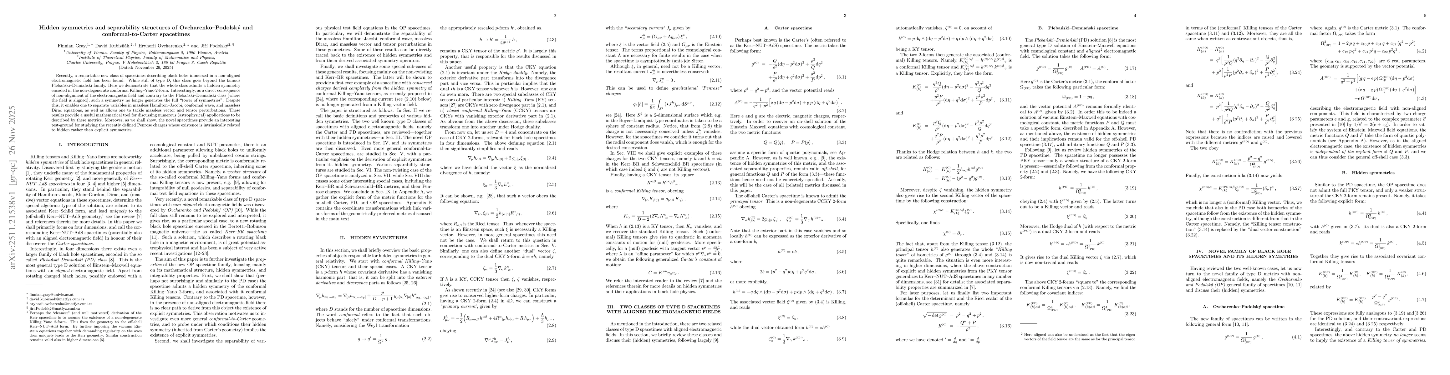Thumbnail for Hidden symmetries and separability structures of Ovcharenko-Podolský and conformal-to-Carter spacetimes