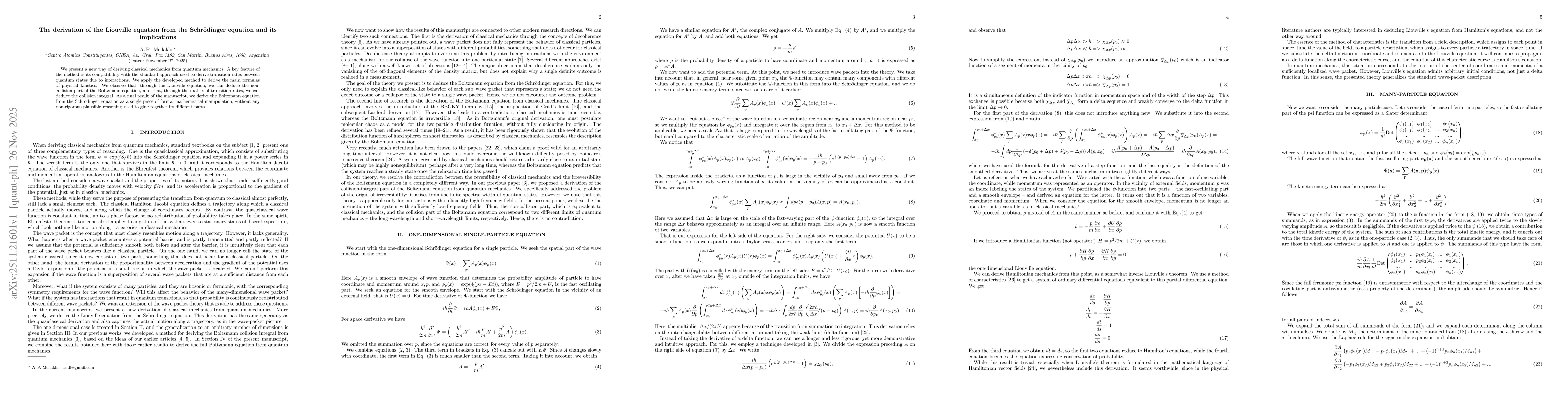 Thumbnail for The derivation of the Liouville equation from the Schrodinger equation and its implications