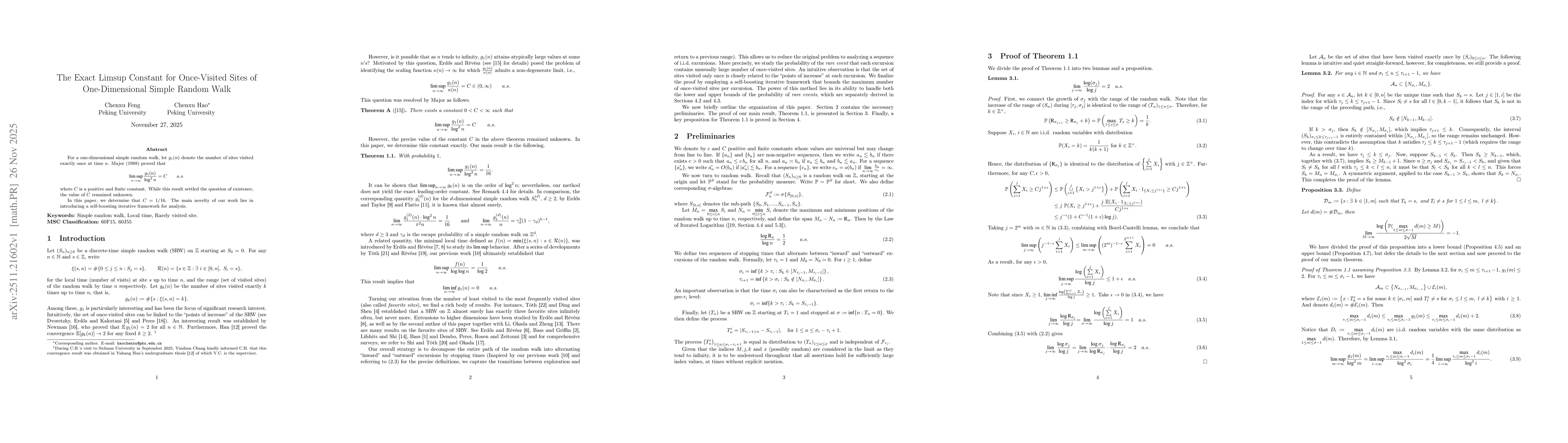 Thumbnail for The Exact Limsup Constant for Once-Visited Sites of One-Dimensional Simple Random Walk