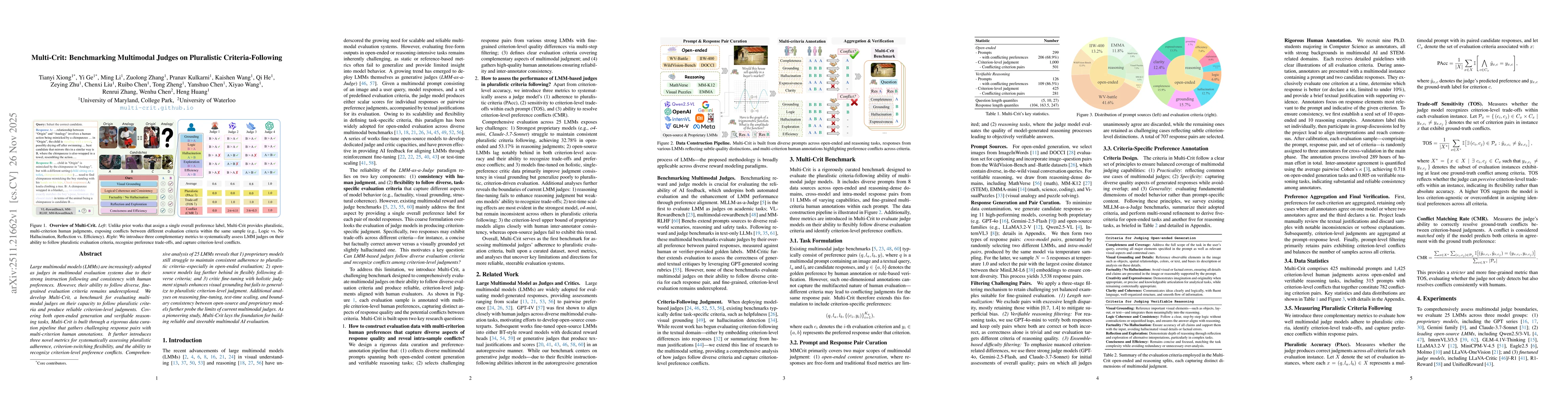 Thumbnail for Multi-Crit: Benchmarking Multimodal Judges on Pluralistic Criteria-Following