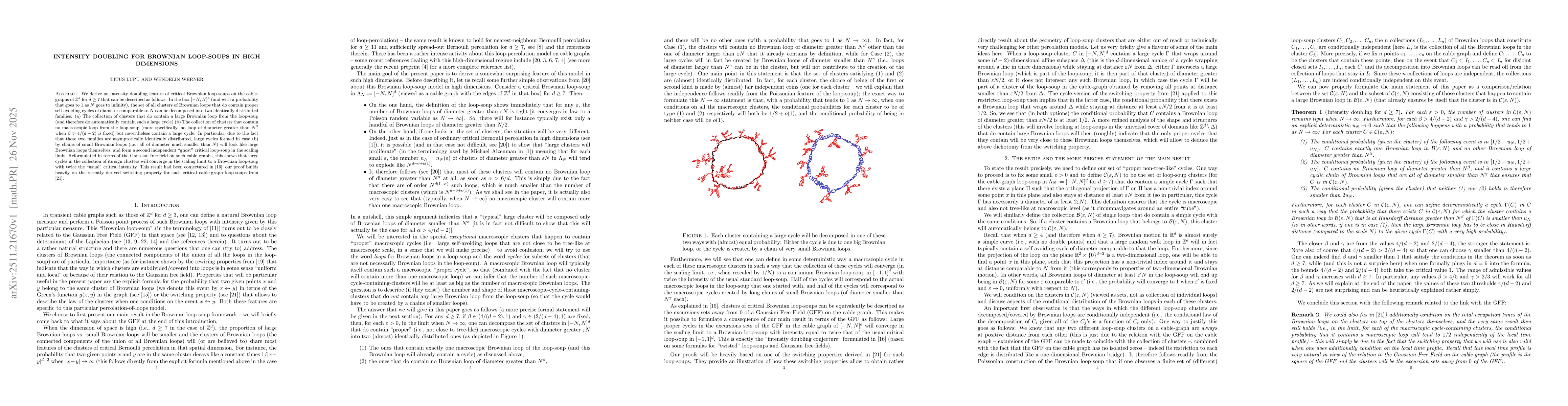 Thumbnail for Intensity doubling for Brownian loop-soups in high dimensions