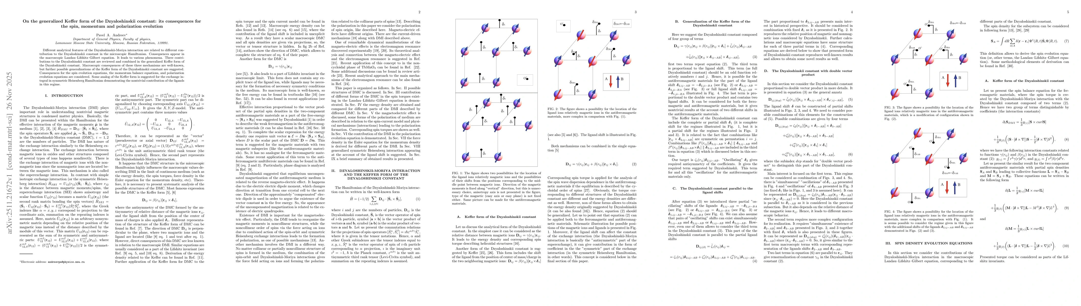 Thumbnail for On the generalized Keffer form of the Dzyaloshinskii constant: its consequences for the spin, momentum and polarization evolution