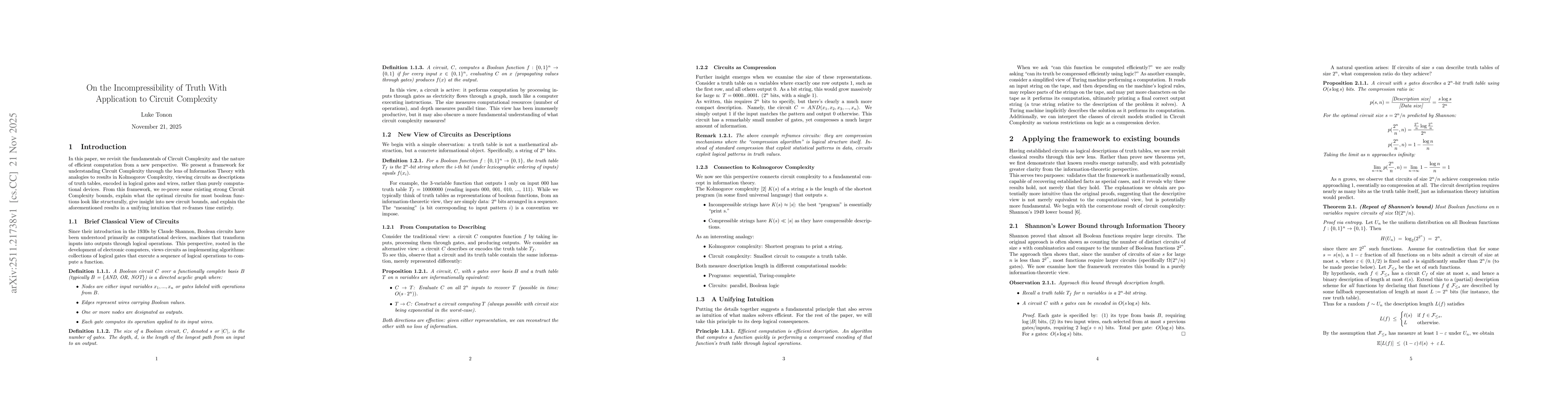 Thumbnail for On the Incompressibility of Truth With Application to Circuit Complexity