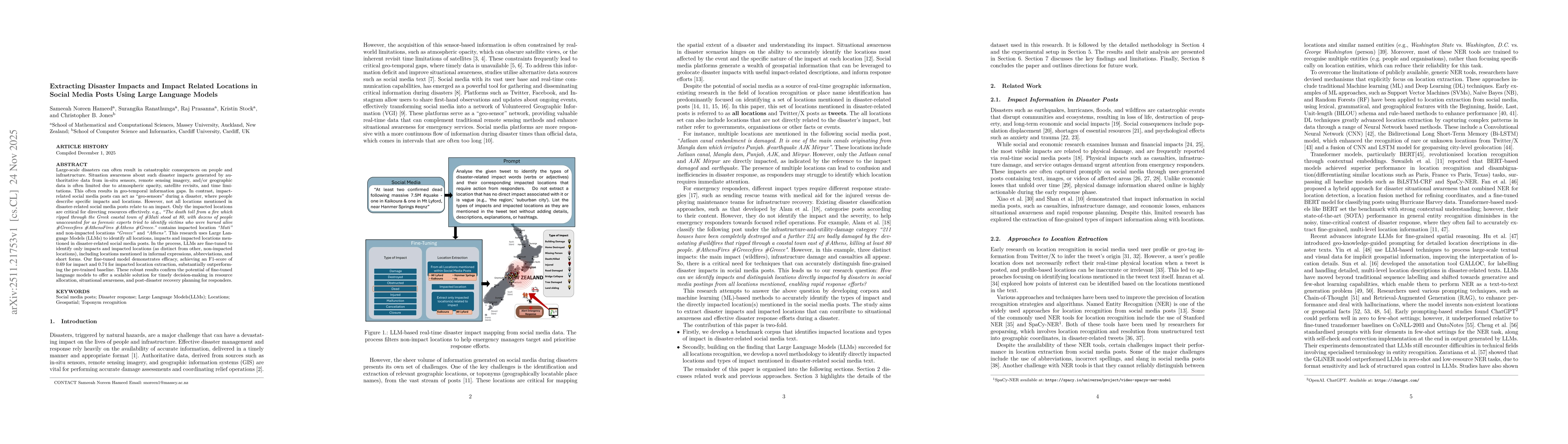 Thumbnail for Extracting Disaster Impacts and Impact Related Locations in Social Media Posts Using Large Language Models