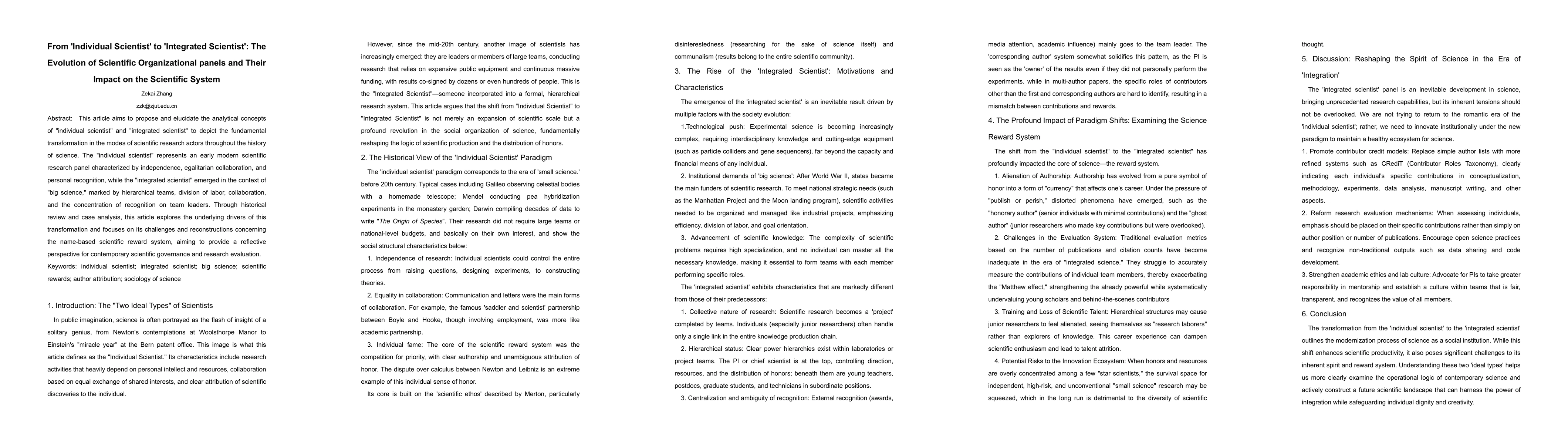Thumbnail for From 'Individual Scientist' to 'Integrated Scientist': The Evolution of Scientific Organizational panels and Their Impact on the Scientific System