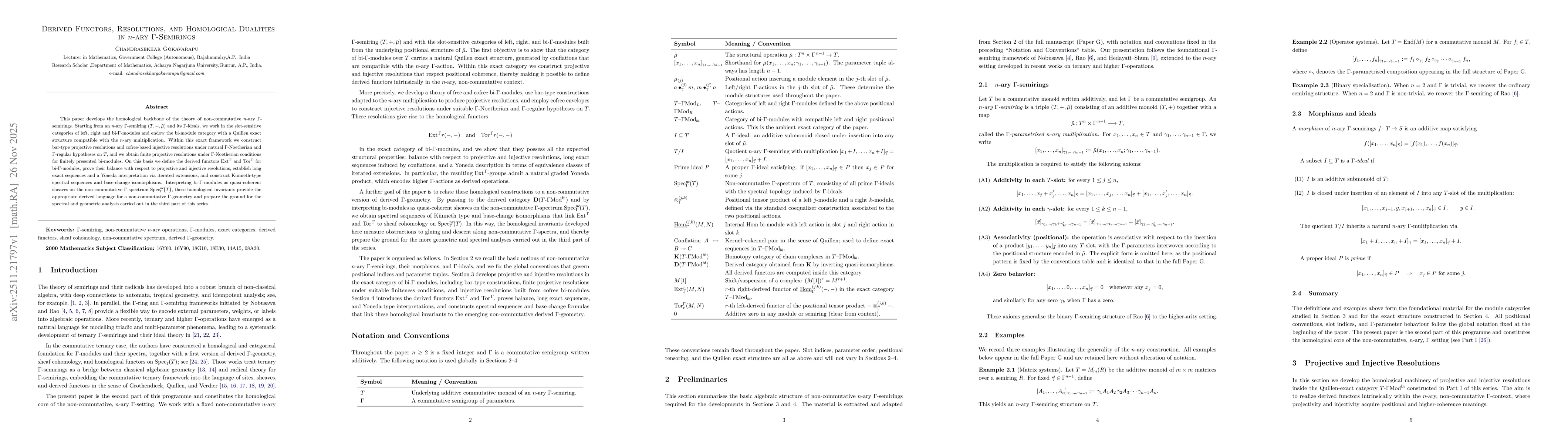 Thumbnail for Derived Functors, Resolutions, and Homological Dualities in n-ary Gamma-Semirings