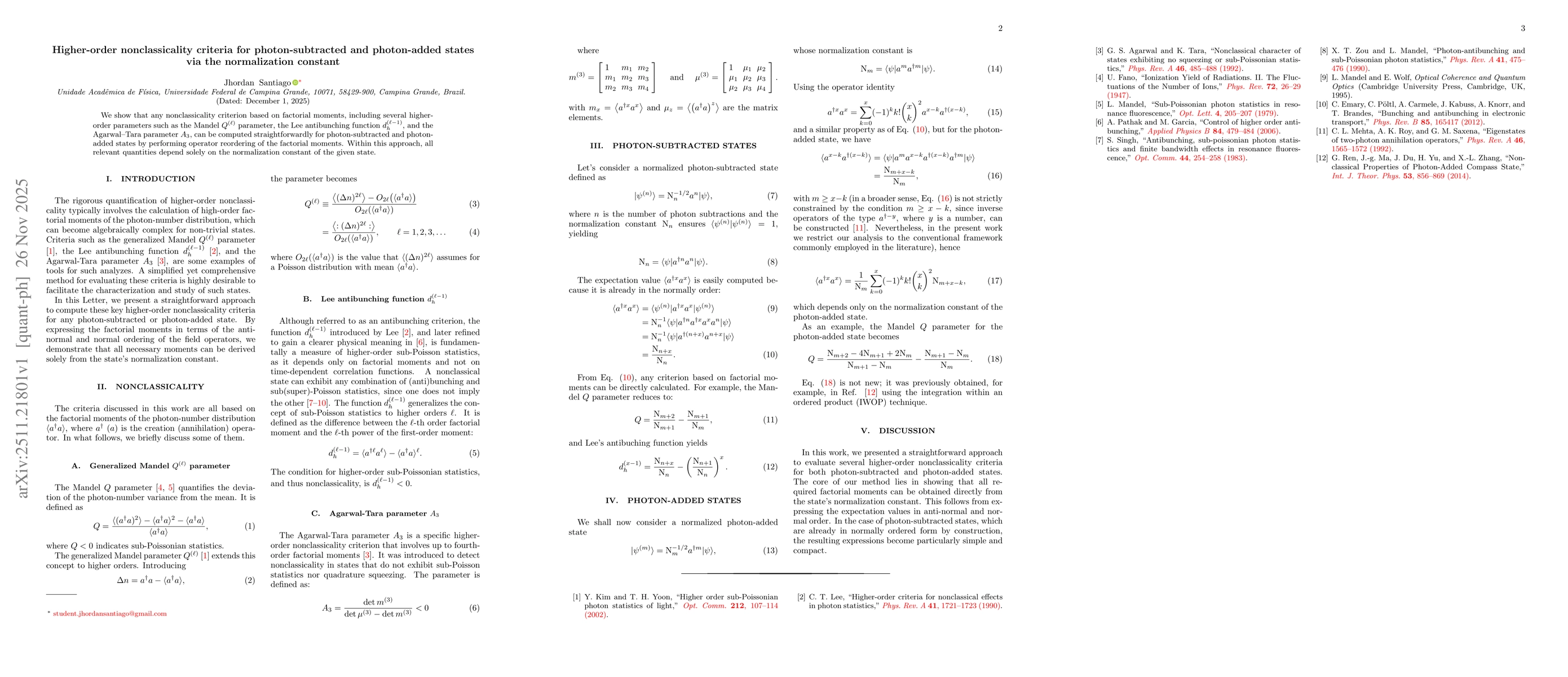 Thumbnail for Higher-order nonclassicality criteria for photon-subtracted and photon-added states via the normalization constant