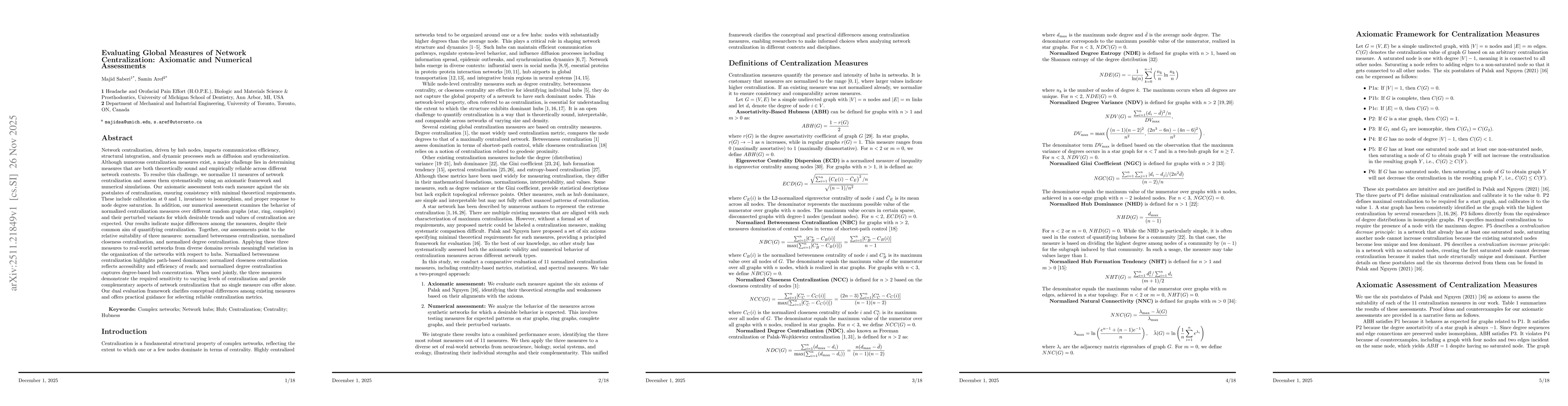 Thumbnail for Evaluating Global Measures of Network Centralization: Axiomatic and Numerical Assessments