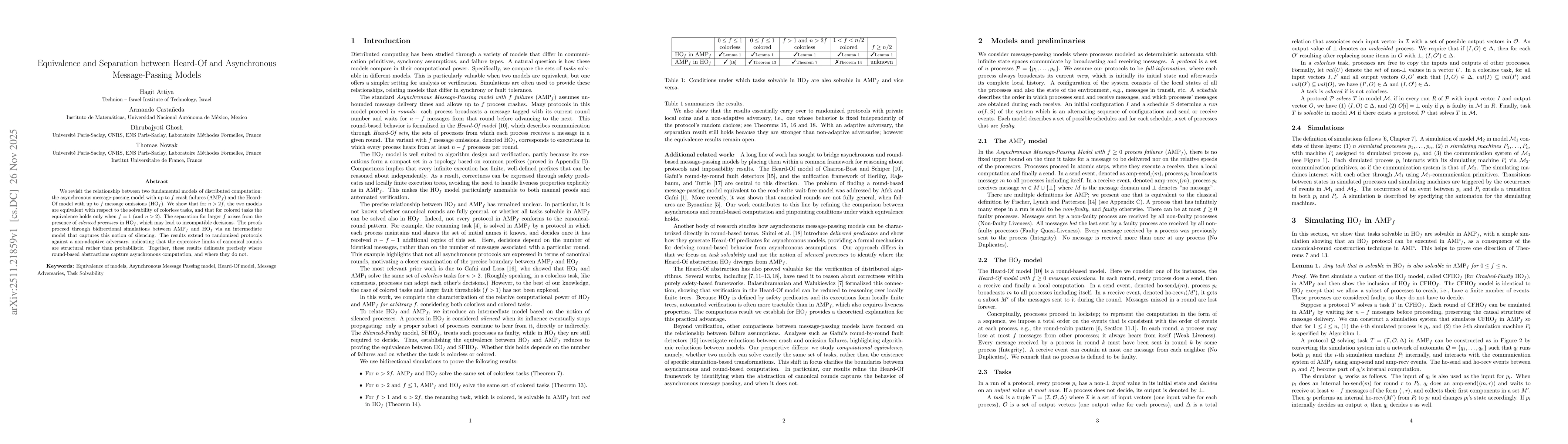 Thumbnail for Equivalence and Separation between Heard-Of and Asynchronous Message-Passing Models
