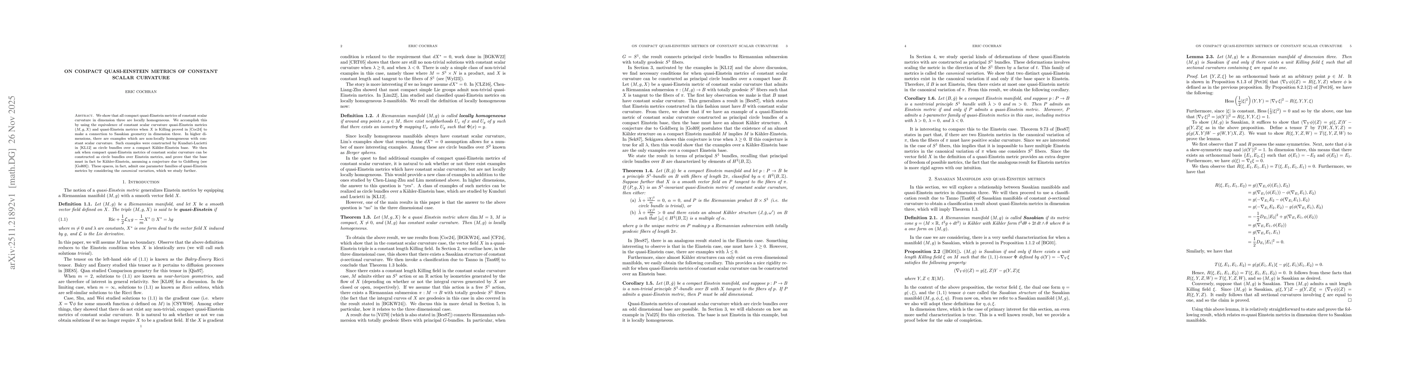 Thumbnail for On Compact Quasi-Einstein Metrics of Constant Scalar Curvature