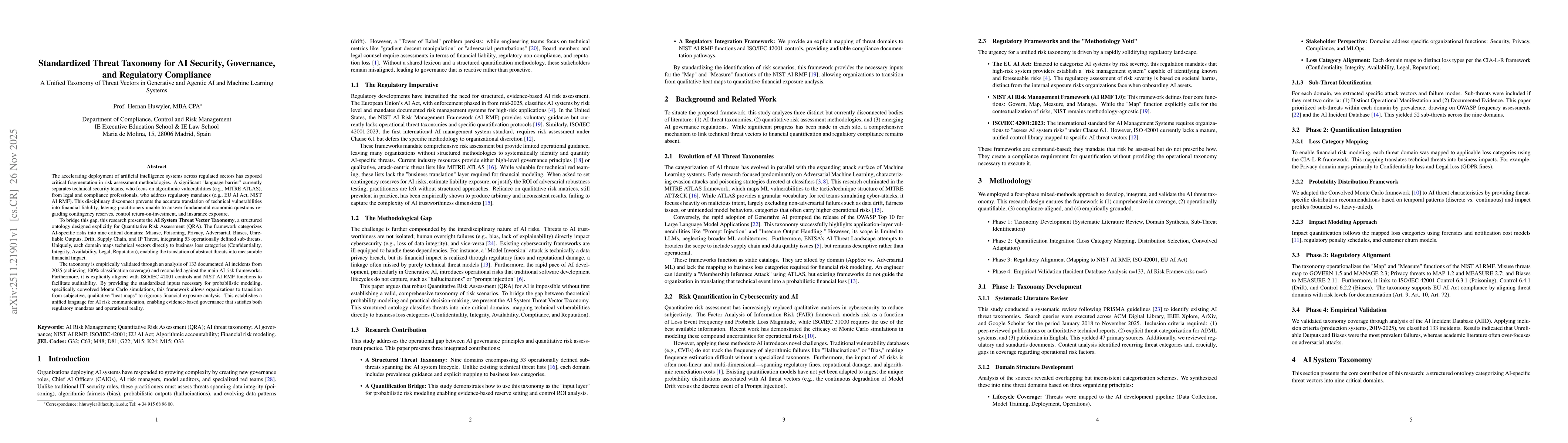 Thumbnail for Standardized Threat Taxonomy for AI Security, Governance, and Regulatory Compliance