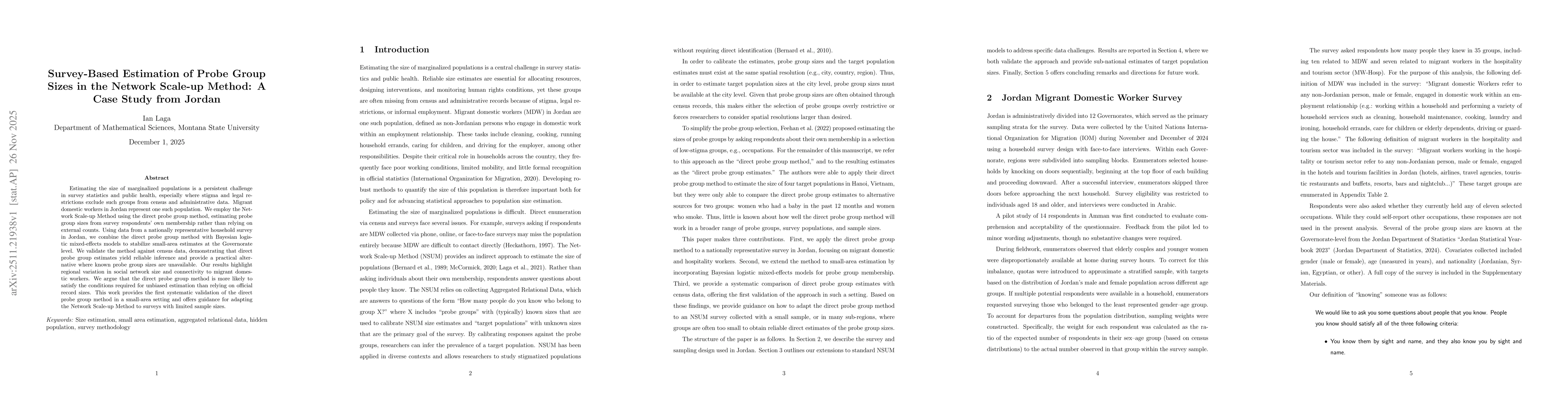 Thumbnail for Survey-Based Estimation of Probe Group Sizes in the Network Scale-up Method: A Case Study from Jordan