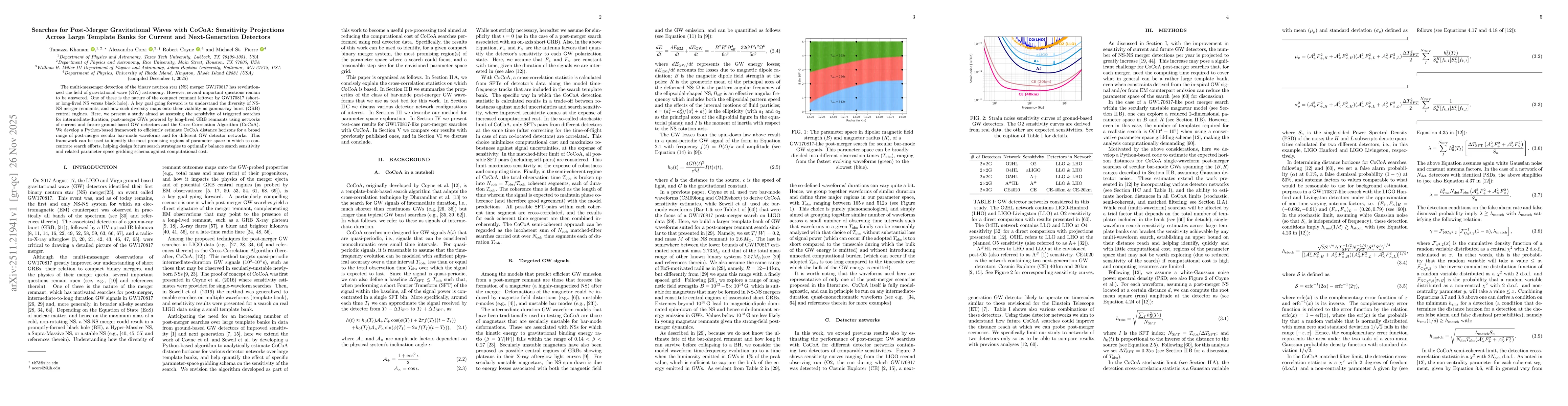 Thumbnail for Searches for Post-Merger Gravitational Waves with CoCoA: Sensitivity Projections Across Large Template Banks for Current and Next-Generation Detectors