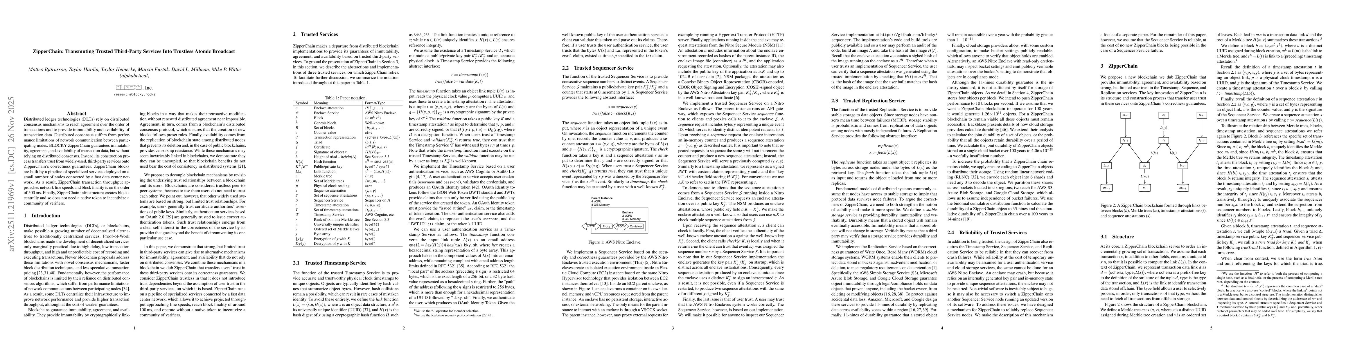 Thumbnail for ZipperChain: Transmuting Trusted Third-Party Services Into Trustless Atomic Broadcast