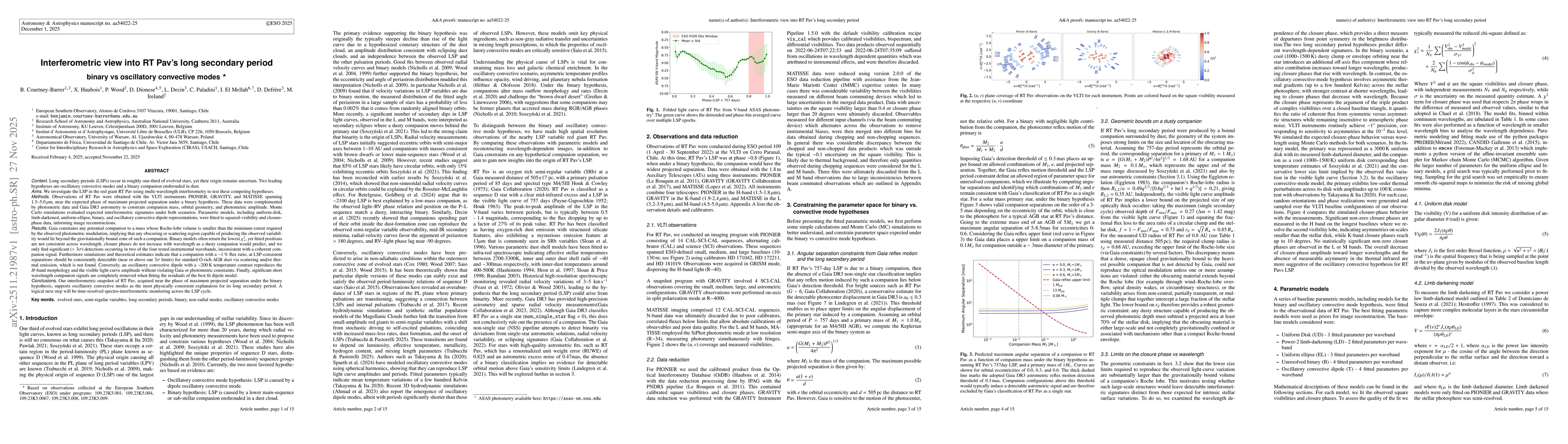 Thumbnail for Interferometric view into RT Pav's long secondary period. binary vs oscillatory convective modes