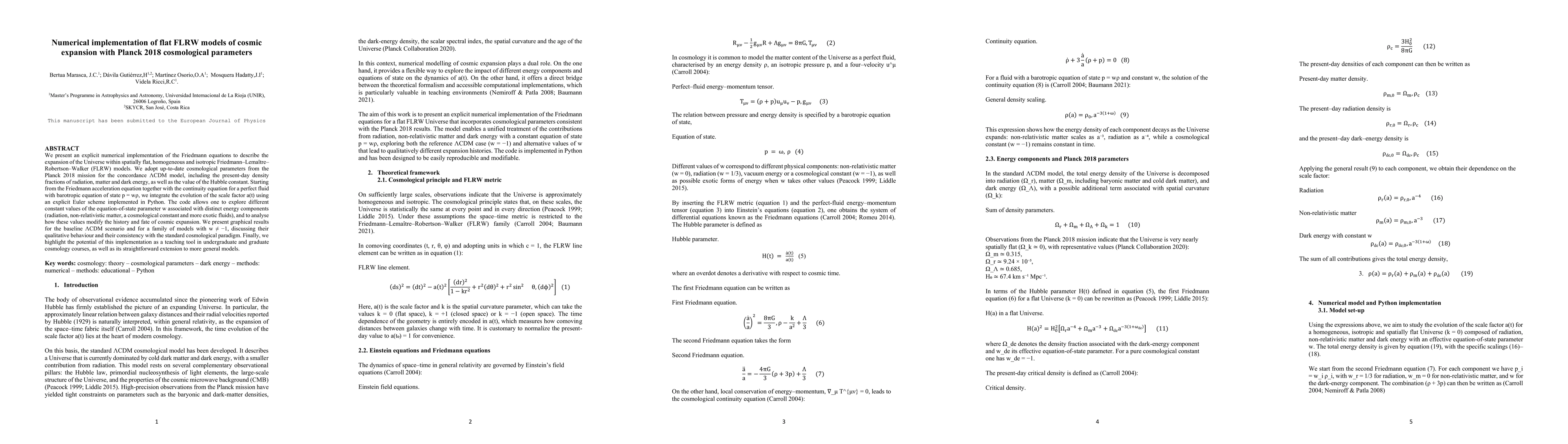 Thumbnail for Numerical implementation of flat FLRW models of cosmic expansion with Planck 2018 cosmological parameters