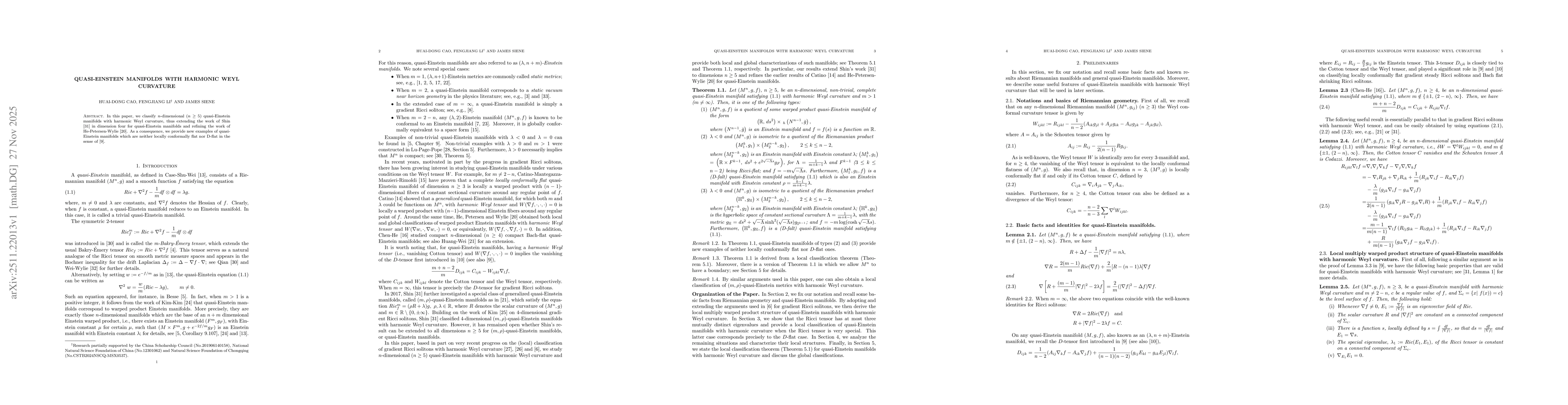 Thumbnail for Quasi-Einstein manifolds with Harmonic Weyl curvature
