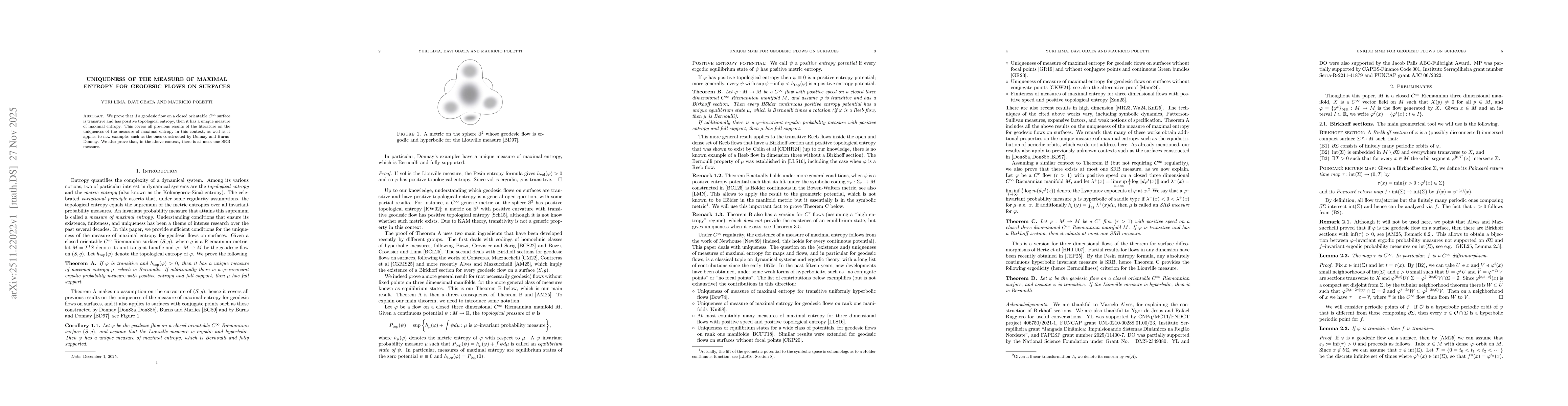 Thumbnail for Uniqueness of the measure of maximal entropy for geodesic flows on surfaces