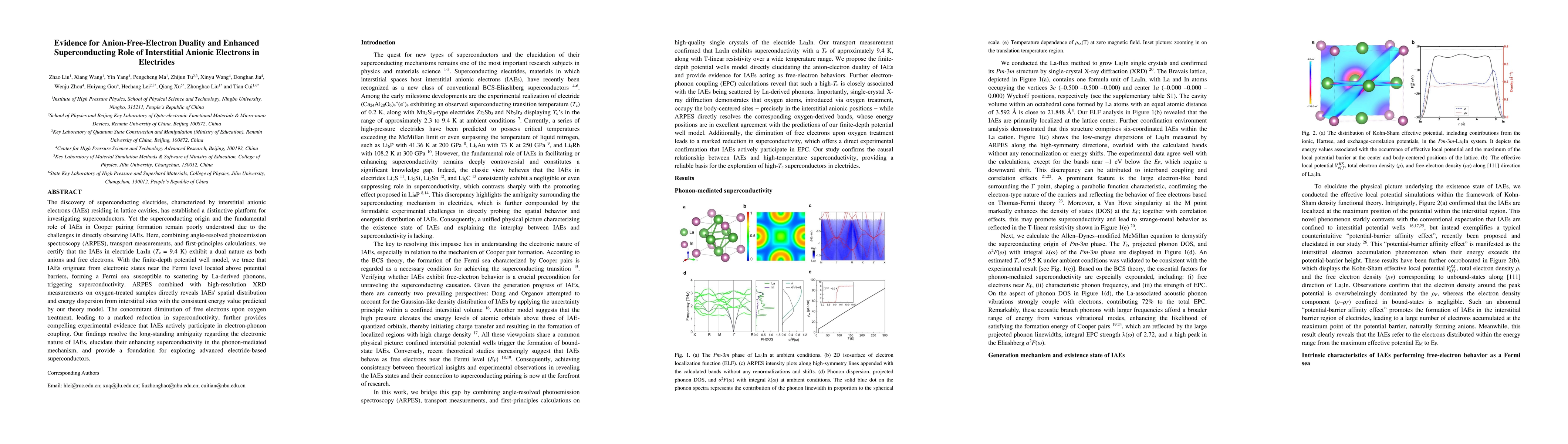 Thumbnail for Evidence for Anion-Free-Electron Duality and Enhanced Superconducting Role of Interstitial Anionic Electrons in Electrides