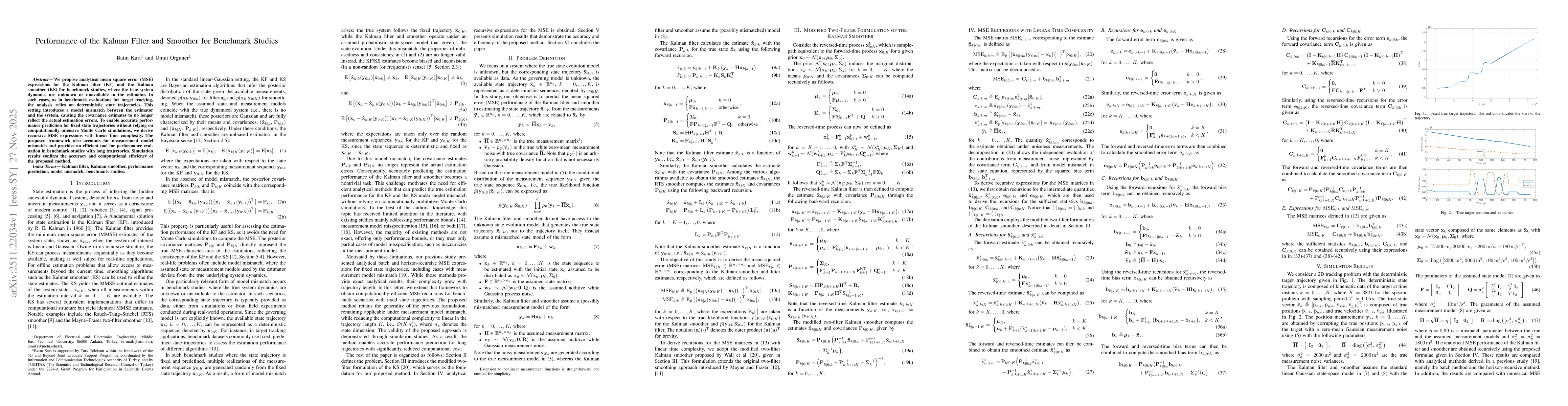 Thumbnail for Performance of the Kalman Filter and Smoother for Benchmark Studies
