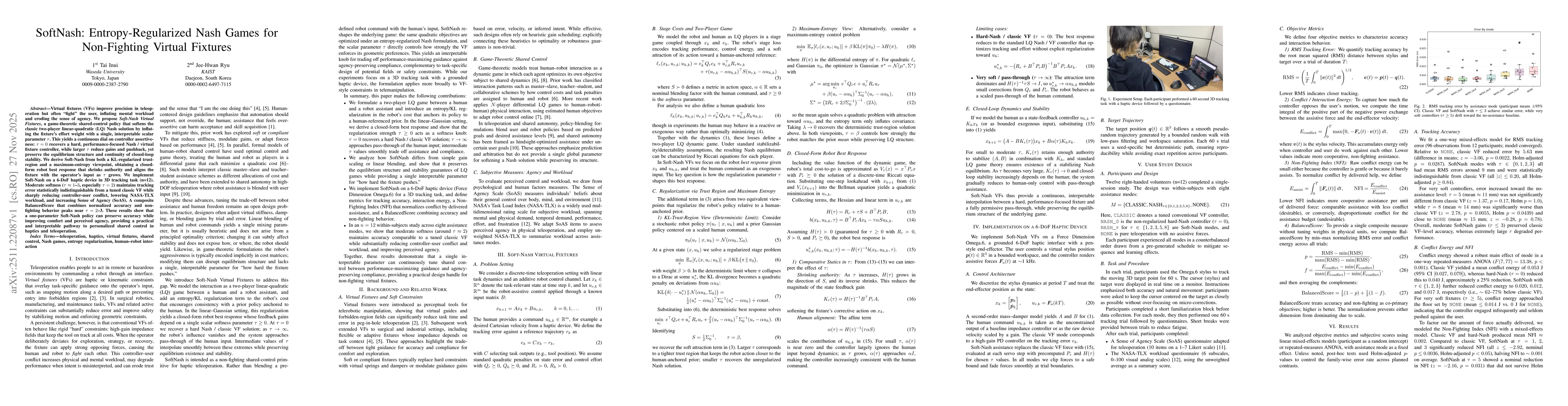Thumbnail for SoftNash: Entropy-Regularized Nash Games for Non-Fighting Virtual Fixtures