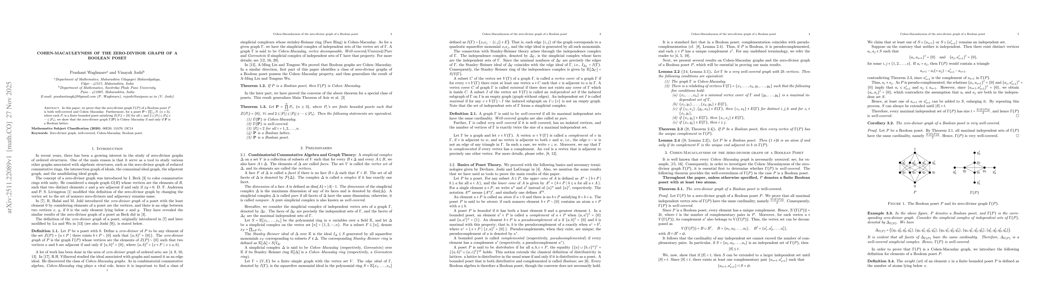 Thumbnail for Cohen-Macauleyness of the Zero-Divisor Graph of a Boolean Poset