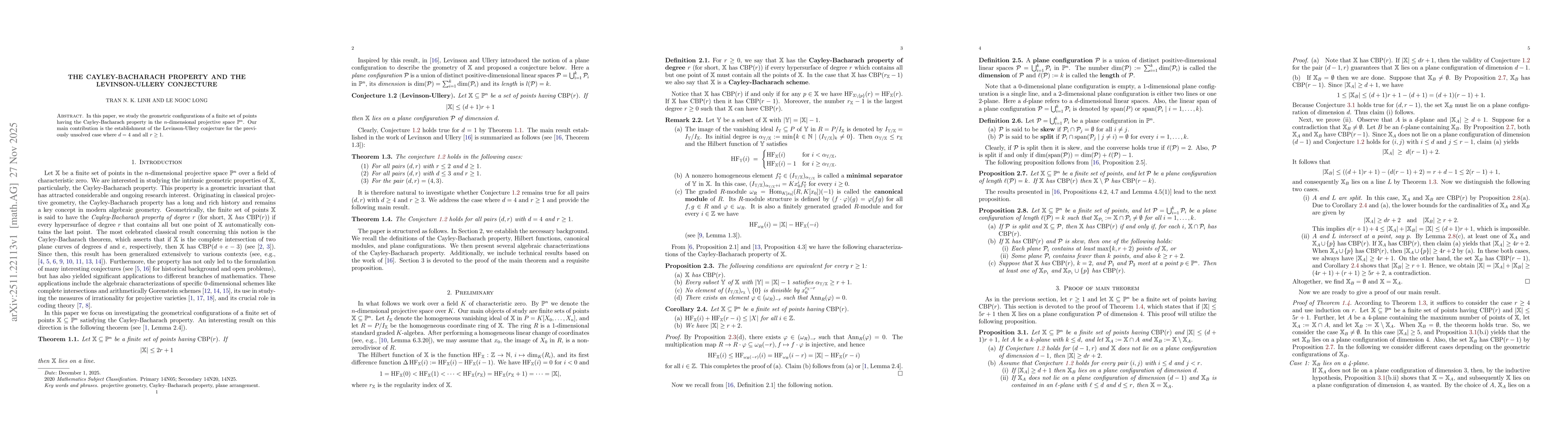 Thumbnail for The Cayley-Bacharach property and the Levinson-Ullery conjecture