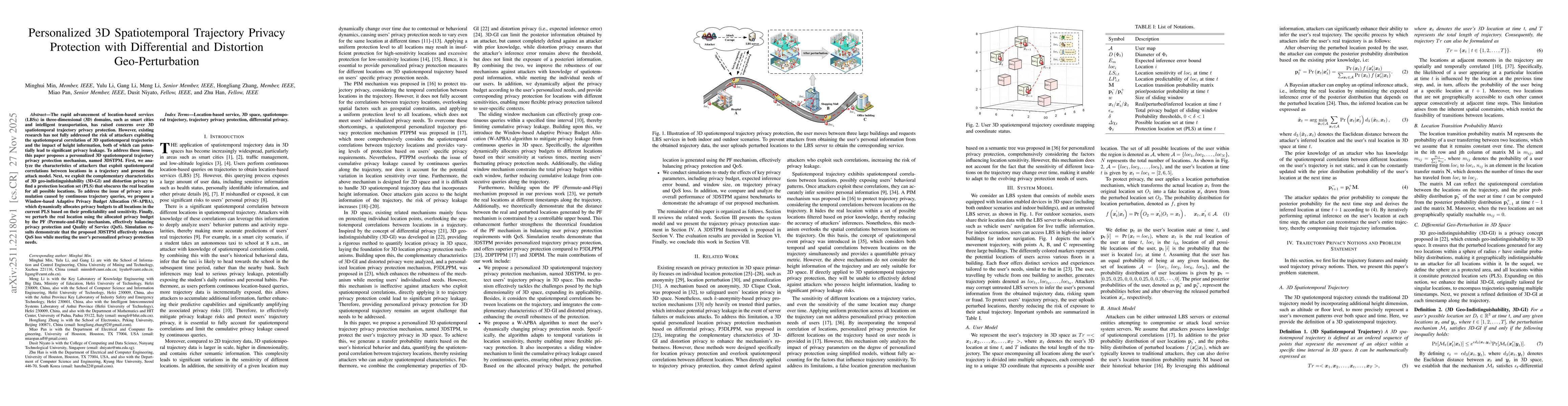 Thumbnail for Personalized 3D Spatiotemporal Trajectory Privacy Protection with Differential and Distortion Geo-Perturbation