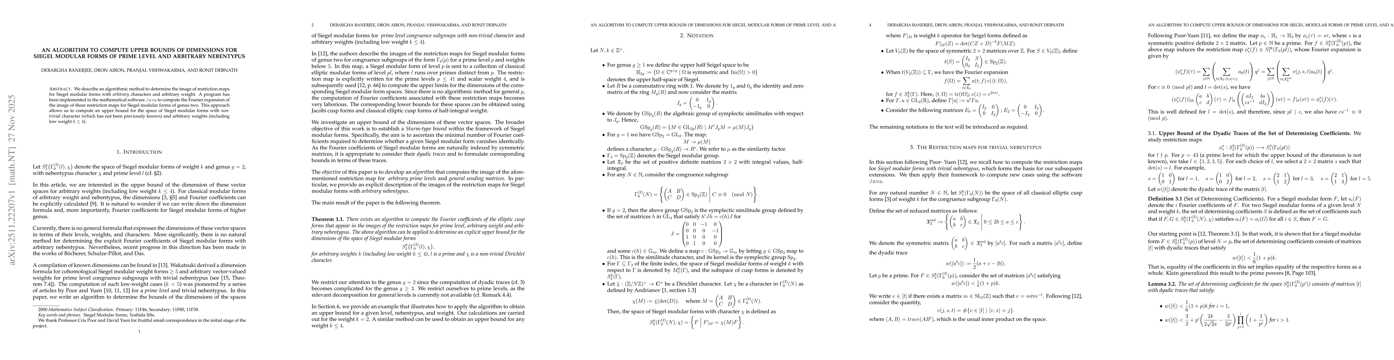 Thumbnail for An algorithm to compute upper bounds of dimensions for Siegel Modular Forms of Prime Level and Arbitrary Nebentypus