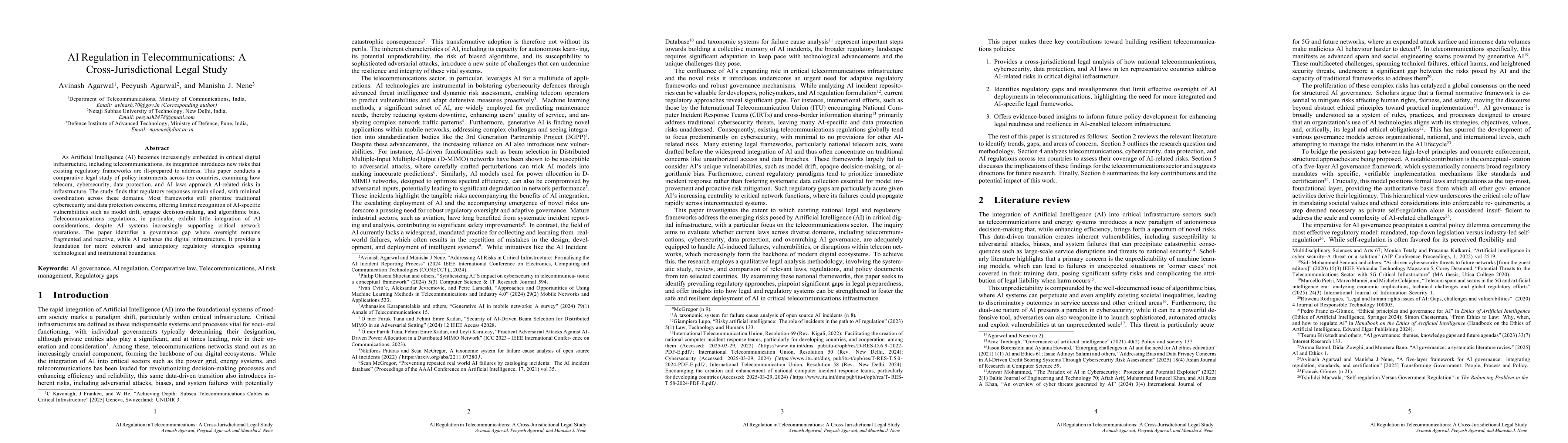 Thumbnail for AI Regulation in Telecommunications: A Cross-Jurisdictional Legal Study
