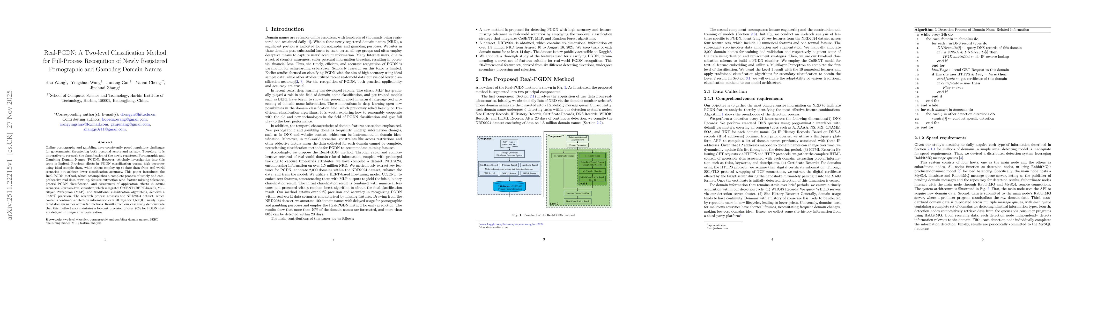 Thumbnail for Real-PGDN: A Two-level Classification Method for Full-Process Recognition of Newly Registered Pornographic and Gambling Domain Names