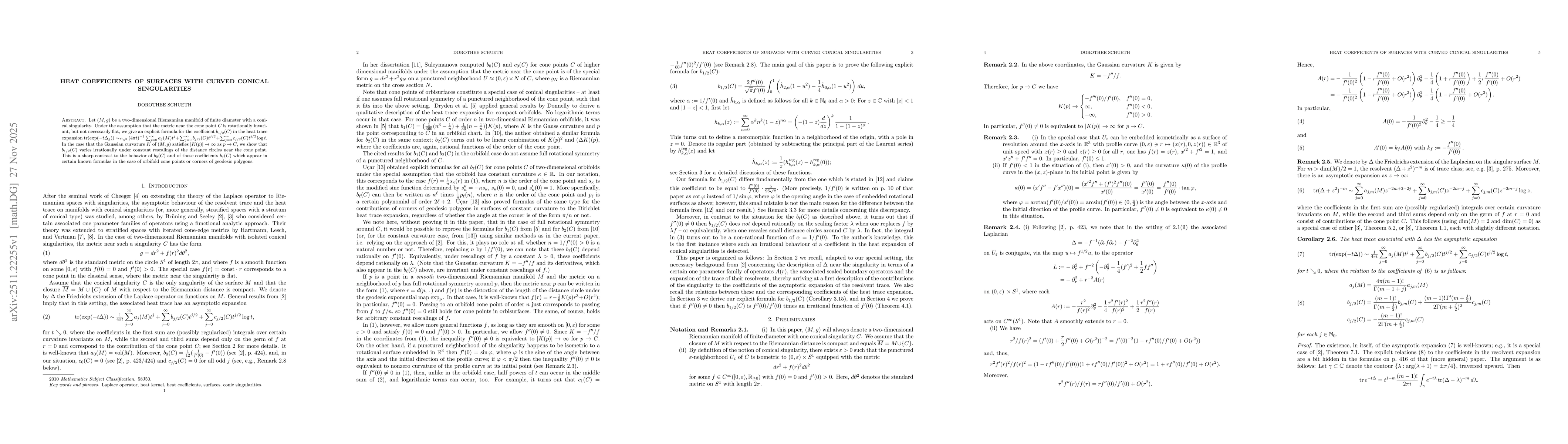 Thumbnail for Heat coefficients of surfaces with curved conic singularities