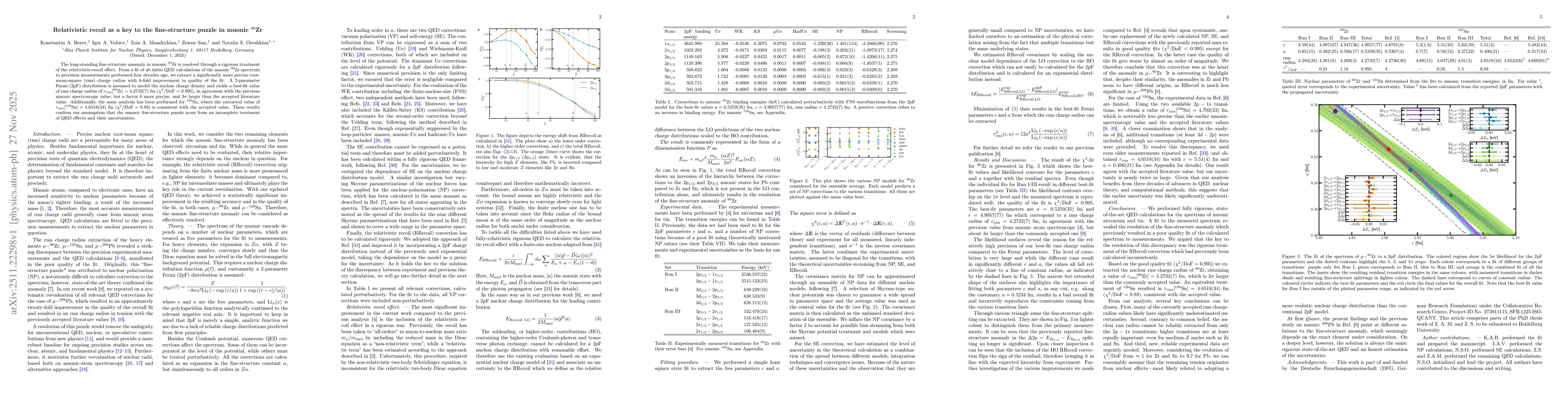 Thumbnail for Relativistic recoil as a key to the fine-structure puzzle in muonic $^{90}\text{Zr}$