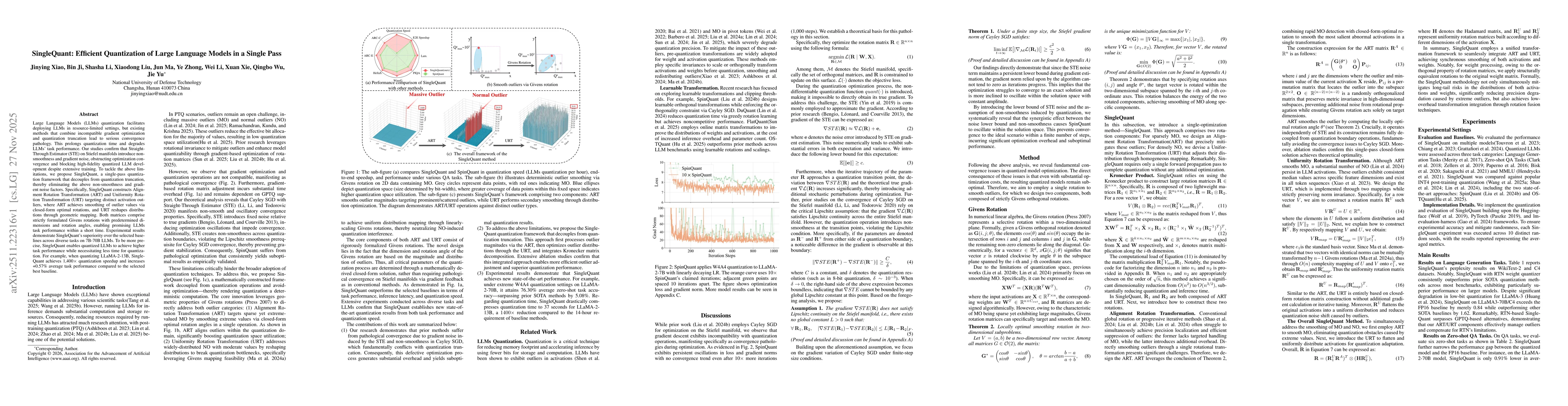 Thumbnail for SingleQuant: Efficient Quantization of Large Language Models in a Single Pass