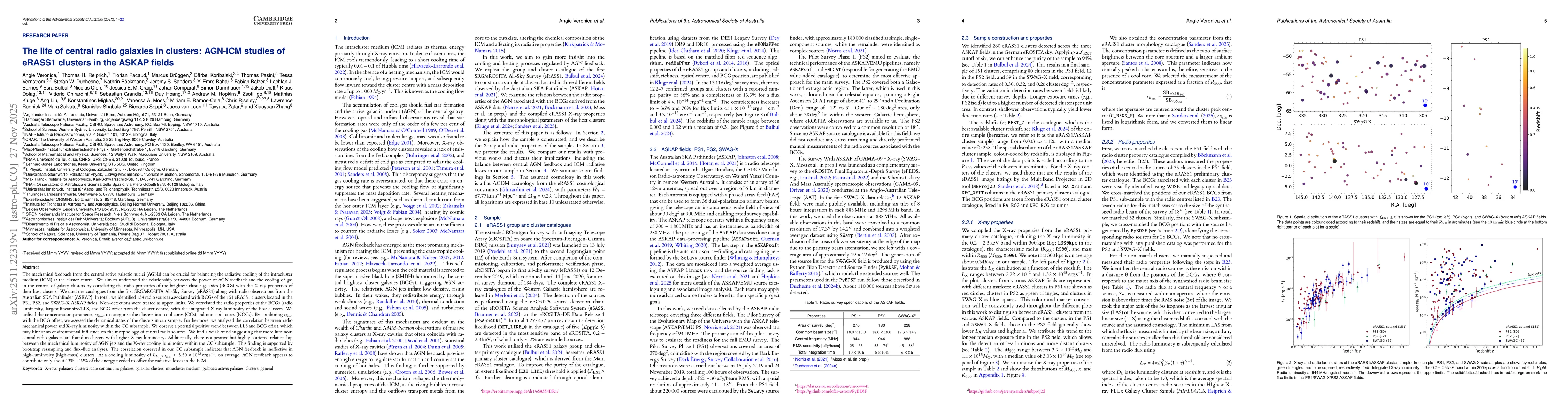 Thumbnail for The life of central radio galaxies in clusters: AGN-ICM studies of eRASS1 clusters in the ASKAP fields