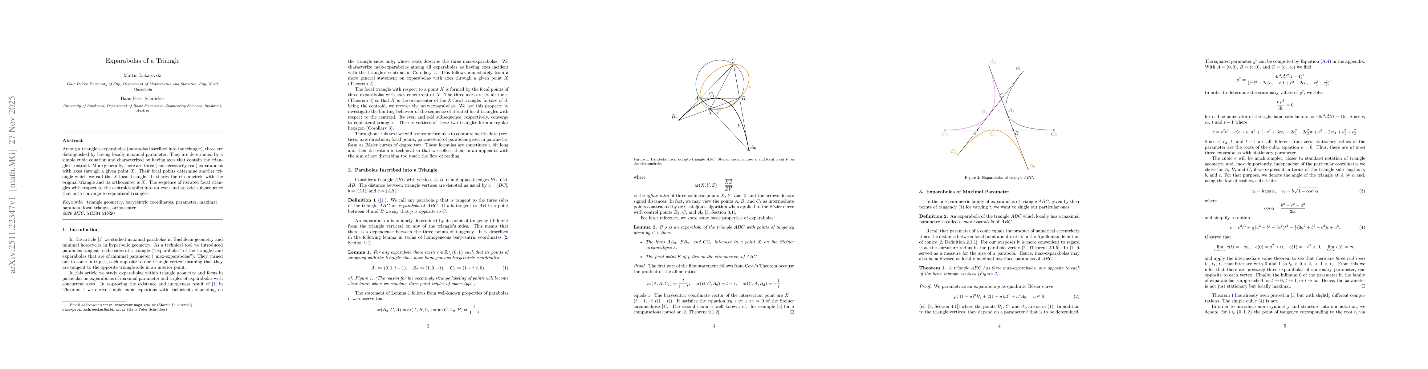 Thumbnail for Exparabolas of a Triangle